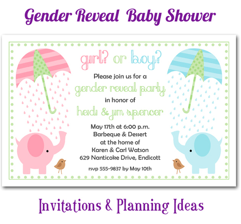 Elephant Theme Gender Reveal Baby Shower Invitations & Planning Ideas from TheInvitationShop.com