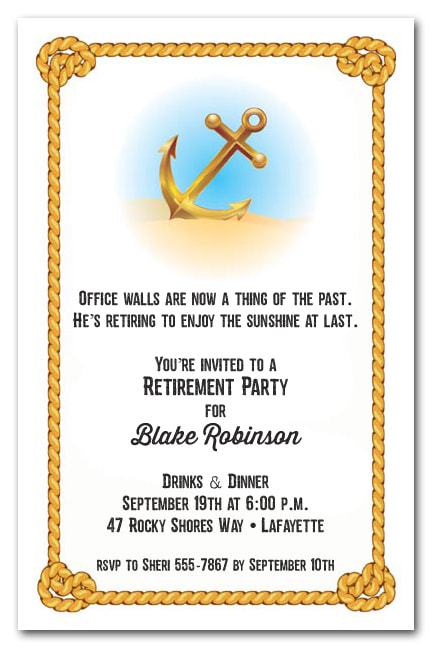 Anchor & Rope Nautical Theme Retirement Party Invitations