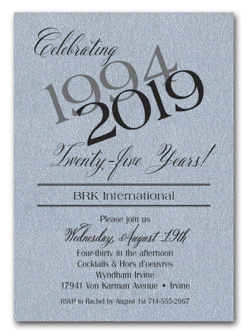 Then & Now Shimmery Silver Business Anniversary Invitations - SEVERAL PAPER COLORS AVAILABLE