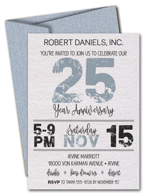 Grunge Silver Business Shimmery Anniversary Invitations - LOTS OF COLORS AVAILABLE - Change the year to ANY YEAR!