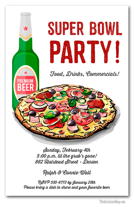 Pizza & Beer Super Bowl Invitations