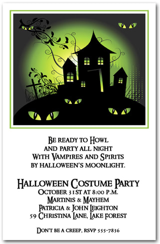 Green Haze Haunted House Halloween Invitations from TheInvitationShop.com