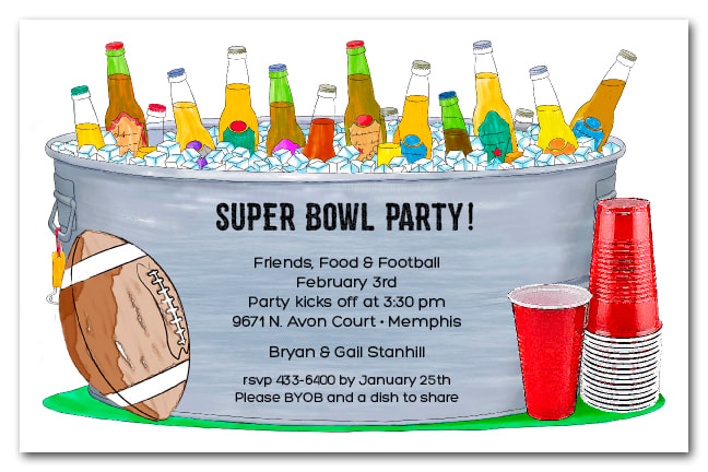 Red Cups and Bucket of Bottles Super Bowl Invitations