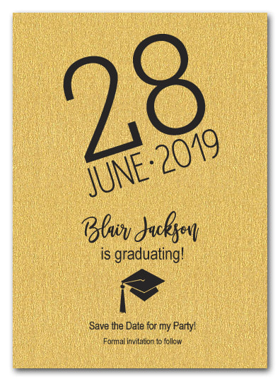 Shimmery Gold Modern Graduation Save the Date Cards - LOTS OF SHIMMERY PAPER COLORS AVAILABLE! 