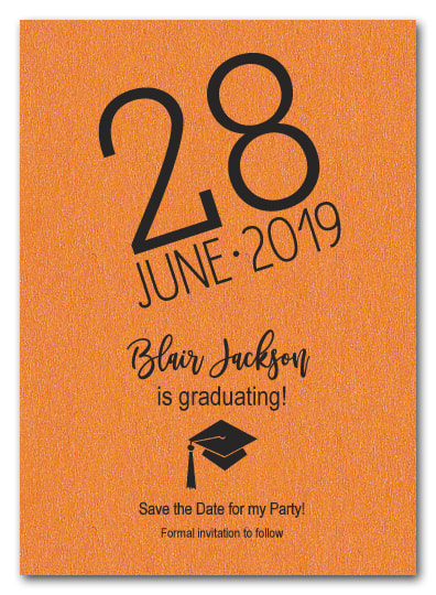 Shimmery Orange Modern Graduation Save the Date Cards - LOTS OF SHIMMERY PAPER COLORS AVAILABLE! 