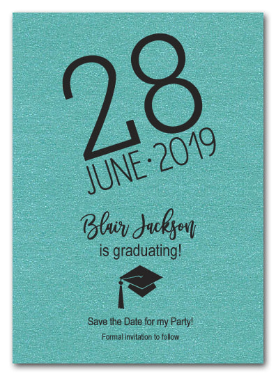 Shimmery Turquoise Modern Graduation Save the Date Cards - LOTS OF SHIMMERY PAPER COLORS AVAILABLE! 