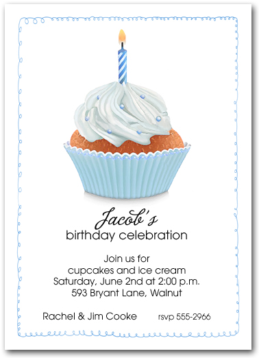 Blue Birthday Cupcake Party Invitations