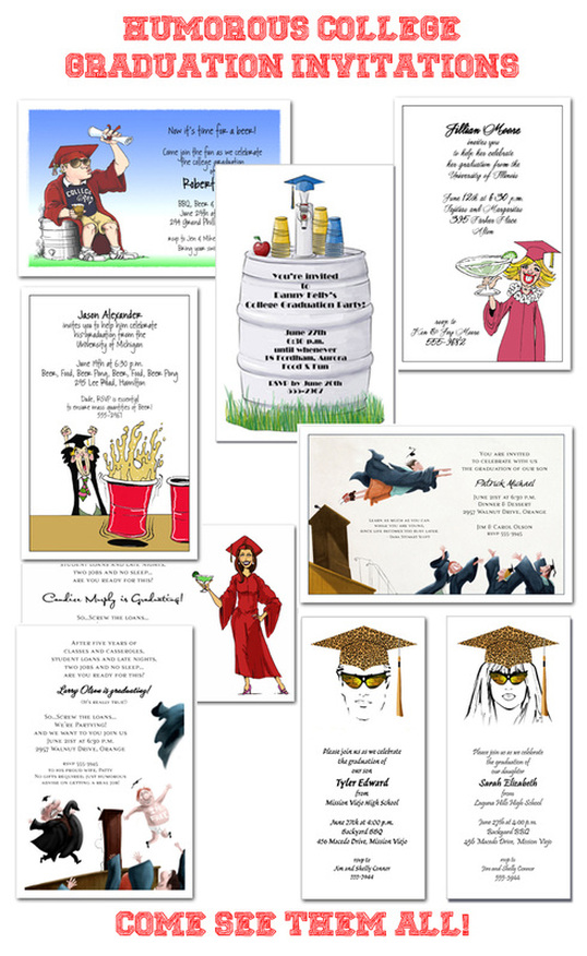 Humorous College Graduation Invitations from TheInvitationShop.com - Come see them all!