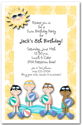 Boys Swim Time Kids Party Invitations from TheInvitationShop.com