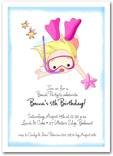 Snorkeling Girl Beach and Pool Invitations