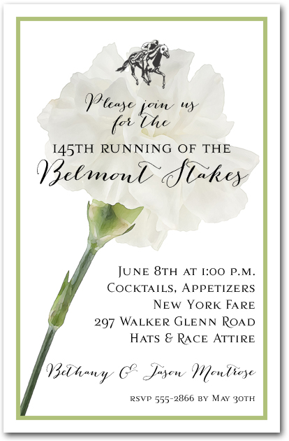 White Carnation Belmont Stakes Party Invitations from TheInvitationShop.com