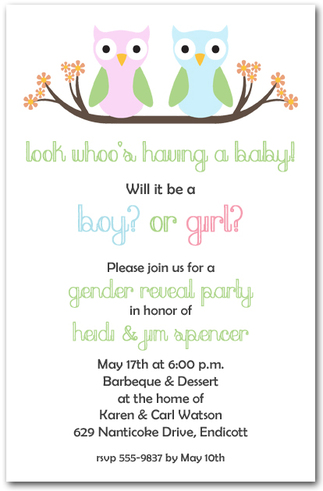 Owl Theme Gender Reveal Baby Shower Invitations & Planning Ideas from TheInvitationShop.com