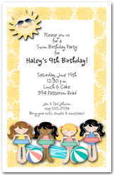Girls Swim Time Kids Party Invitations from TheInvitationShop.com