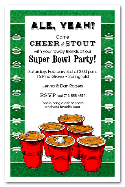Beer Pong Football Super Bowl Invitations