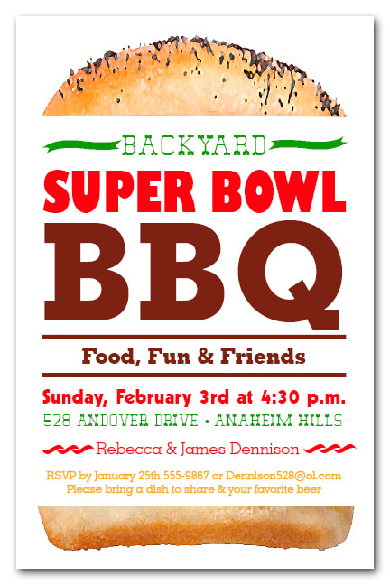 Tall Hamburger Super Bowl BBQ Invitations