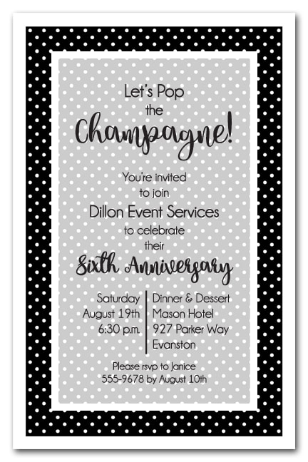 Black and White Dots Business Party Invitations - use for anniversary, new hire, cocktail party, retirement party and more. LOTS OF POLKA DOT COLORS AVAILABLE! Use any wording on this invitation.
