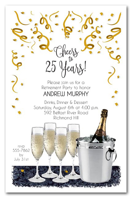 Retirement Party Invitations - We love this champagne theme retirement party invitation, but we have lots of themes available your guest of honor will love. 