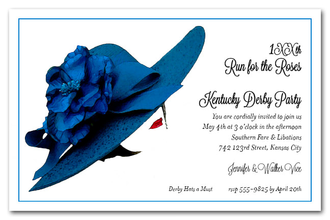 Floral Blue Derby Hat Kentucky Derby Party Invitations
