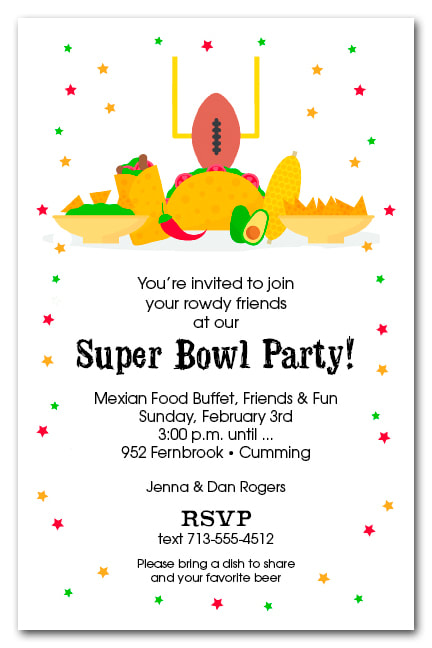 Football & Taco Bar Super Bowl Party Invitations