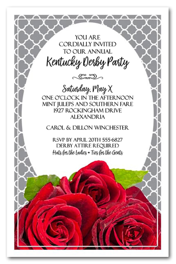 Fresh Red Roses Kentucky Derby Party Invitations