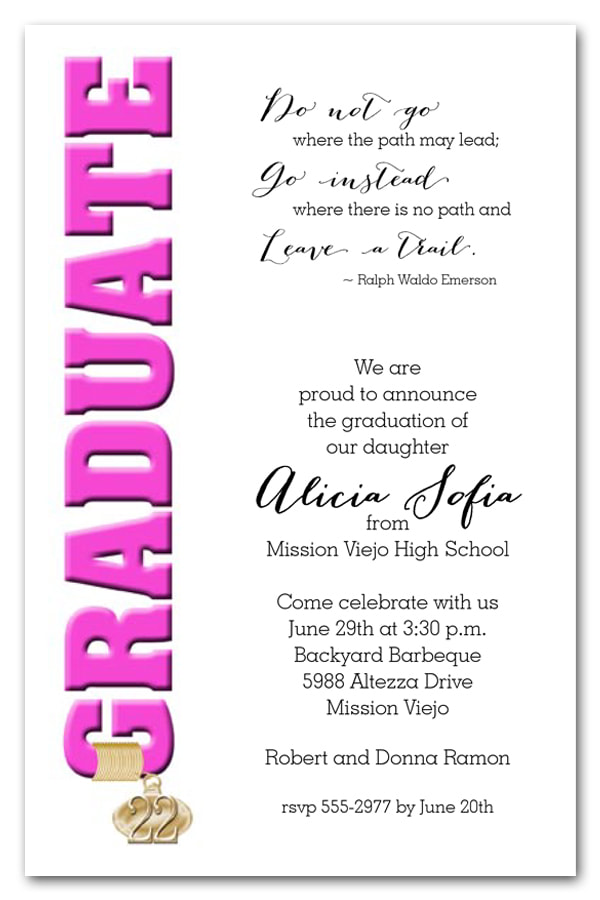 Tassel Charm Hot Pink Graduate Invitations and Announcements - Available in several colors | TheInvitationShop.com