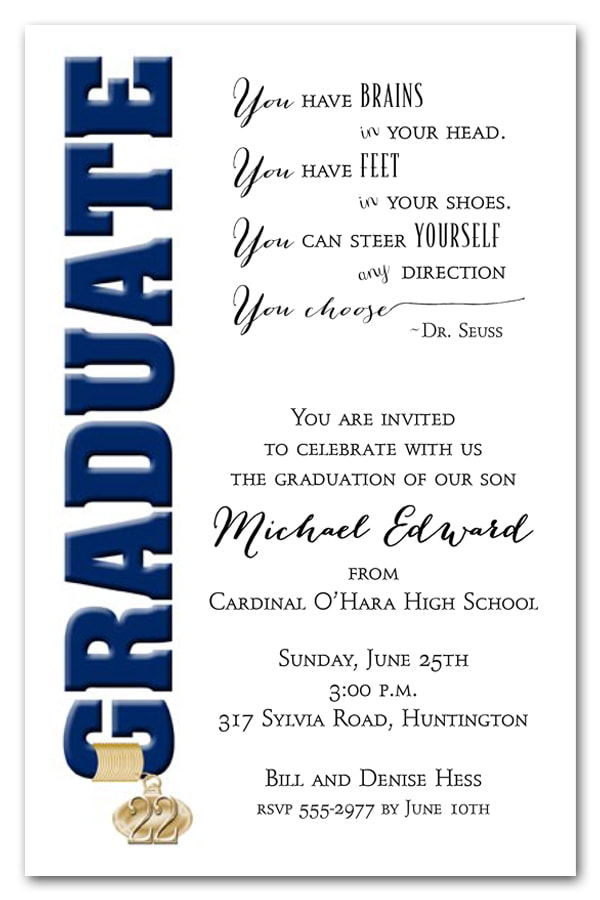 Tassel Charm Navy Blue Graduate Invitations and Announcements - Available in several colors | TheInvitationShop.com
