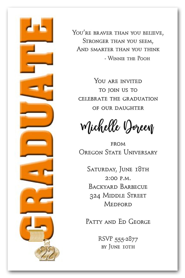 Tassel Charm Orange Graduate Invitations and Announcements - Available in several colors | TheInvitationShop.com