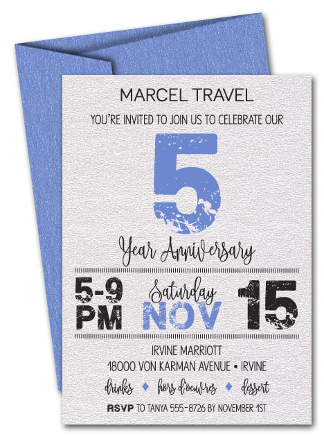 Grunge Blue Business Shimmery Anniversary Invitations - LOTS OF COLORS AVAILABLE - Change the year to ANY YEAR!