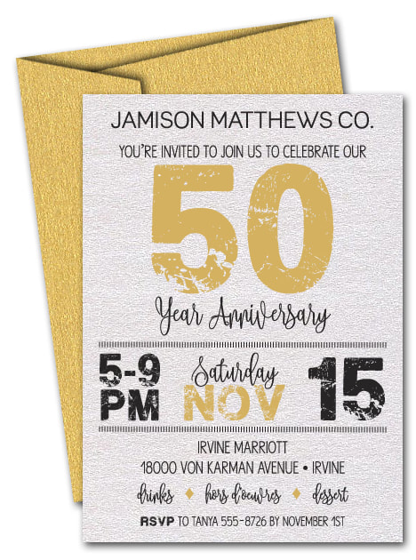 Grunge Gold Business Shimmery Anniversary Invitations - LOTS OF COLORS AVAILABLE - Change the year to ANY YEAR!
