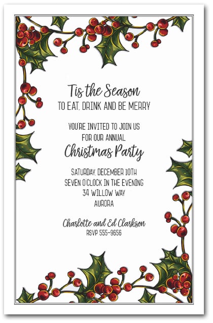 Holly Berry Garland Holiday Party Invitations