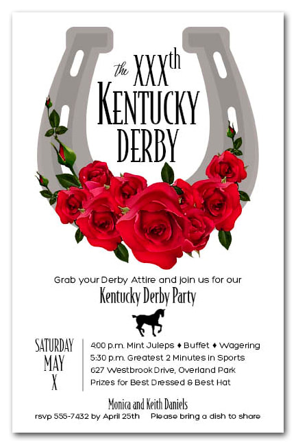 Large Horseshoe and Red Roses Derby Invitations