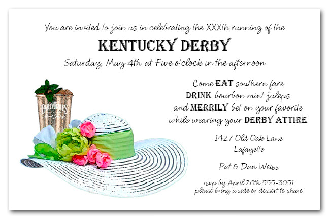 Mint Julep and White Derby Hat Kentucky Derby Party Invitations from TheInvitationShop.com