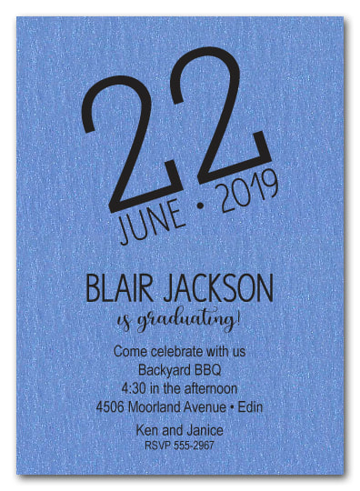 Modern Date Shimmery Graduation Party Invitations - LOTS OF COLORS to choose from!
