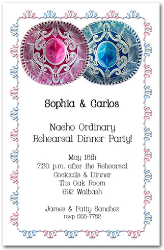 Pink and Blue Sombreros Party Invitations - great for Cinco de Mayo party, wedding rehearsal dinner & more - from TheInvitationShop.com