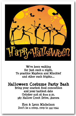 Moonlight Skeleton Dance Halloween Invitations from TheInvitationShop.com