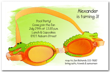 Gator Swim Goggles Kids Birthday Party Invitations from TheInvitationShop.com