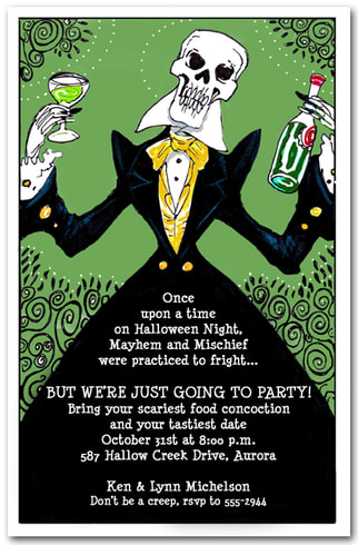 Elegant Skeleton Halloween Party Invitations from TheInvitationShop.com