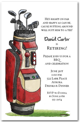 Red Golf Bag Party Invitations from TheInvitationShop.com