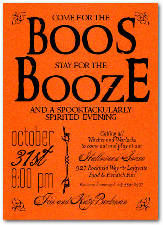 Boos and Booze Orange Halloween Invitations