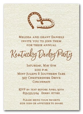 Double Horseshoes on Shimmery Quartz White Paper Kentucky Derby Party Invitations from TheInvitationShop.com