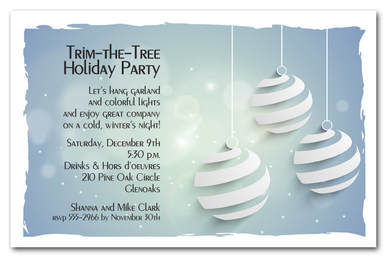Swirled Ornaments on Blue Holiday Party Invitations