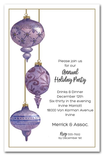 Purple Holiday Ornaments Holiday Party Invitations