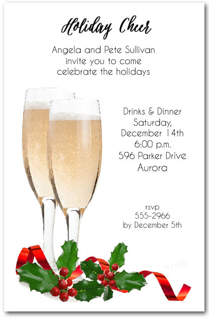 Red Ribbon Champagne Toast Holiday Invitations