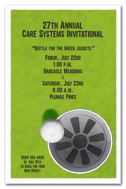 Golf themed party invitations for corporate events, retirement party, bachelor party, birthday party invitations and more. Just change the wording!