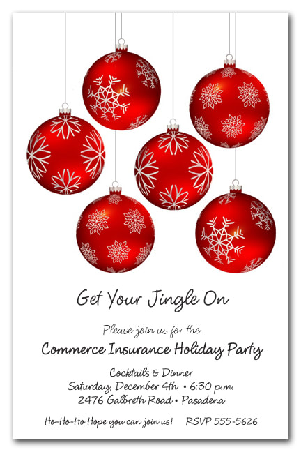 Snowflakes on Red Ornaments Holiday Invitations