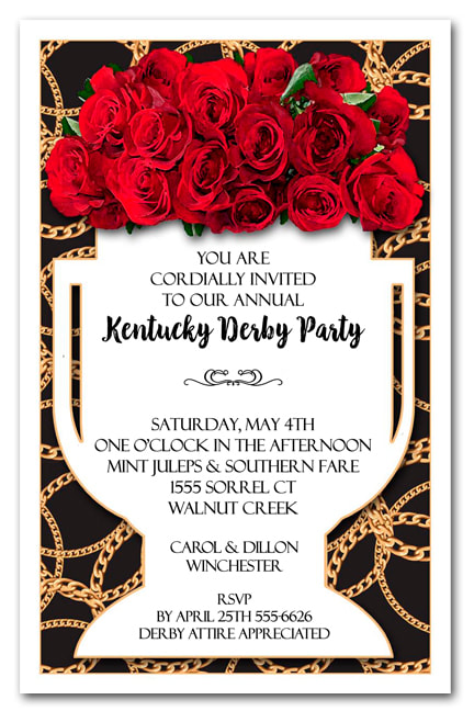 Vase of Roses on Black Kentucky Derby Invitations - Come see our entire collection